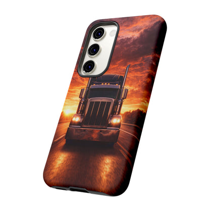 Big Rig Truck Phone Case Sunset Highway Semi Truck iPhone Samsung Cover