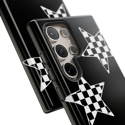 Checkered Star Tough Phone Case – Black Retro Graphic Protective Cover for Iphone, Samsung Galaxy and Pixel