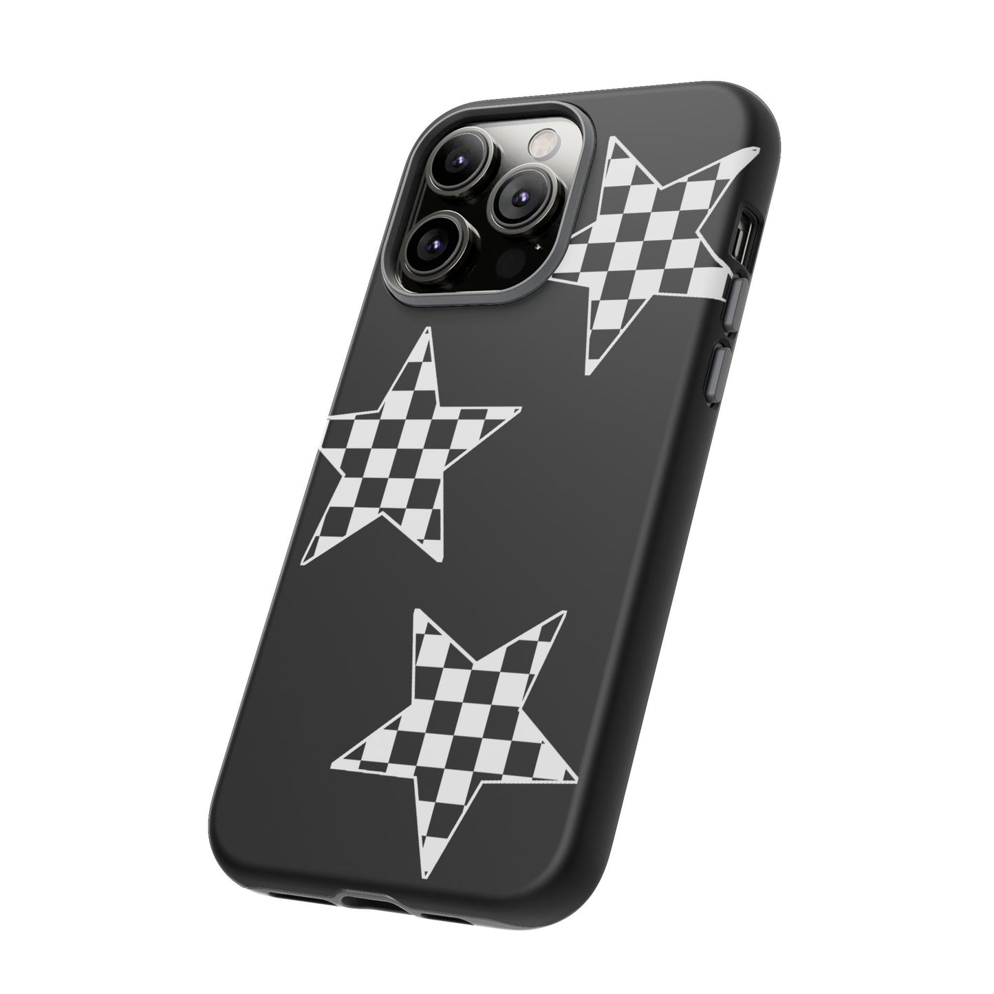 Checkered Star Tough Phone Case – Black Retro Graphic Protective Cover for Iphone, Samsung Galaxy and Pixel