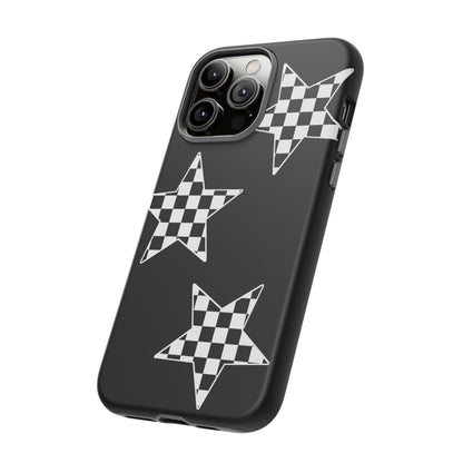 Checkered Star Tough Phone Case – Black Retro Graphic Protective Cover for Iphone, Samsung Galaxy and Pixel