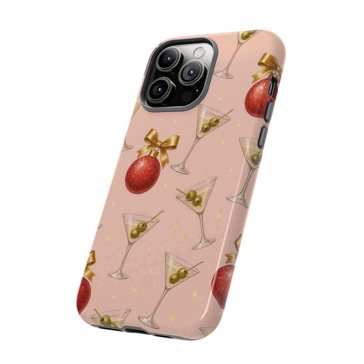 Cocktail Ornament Phone Case – Pink Martini & Cherry Pattern | Glossy or Matte for Iphone, Samsung Galaxy and Pixel