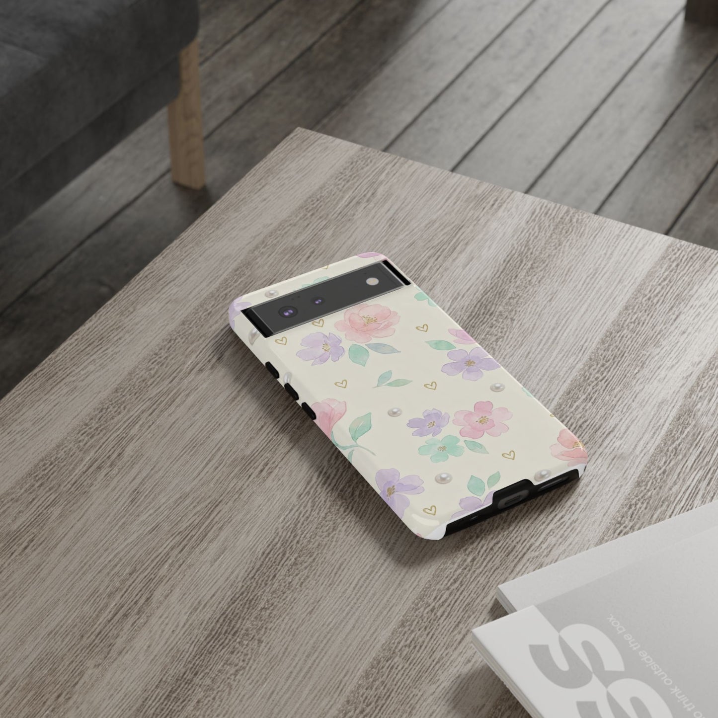 Pastel Floral Phone Case – Coquette Watercolor Flower Hearts Tough Case (iPhone, Samsung, Pixel)