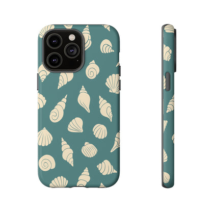 Seashell Pattern Phone Case | Teal Coastal Shells Tough Case for Iphone, Samsung Galaxy and Pixel