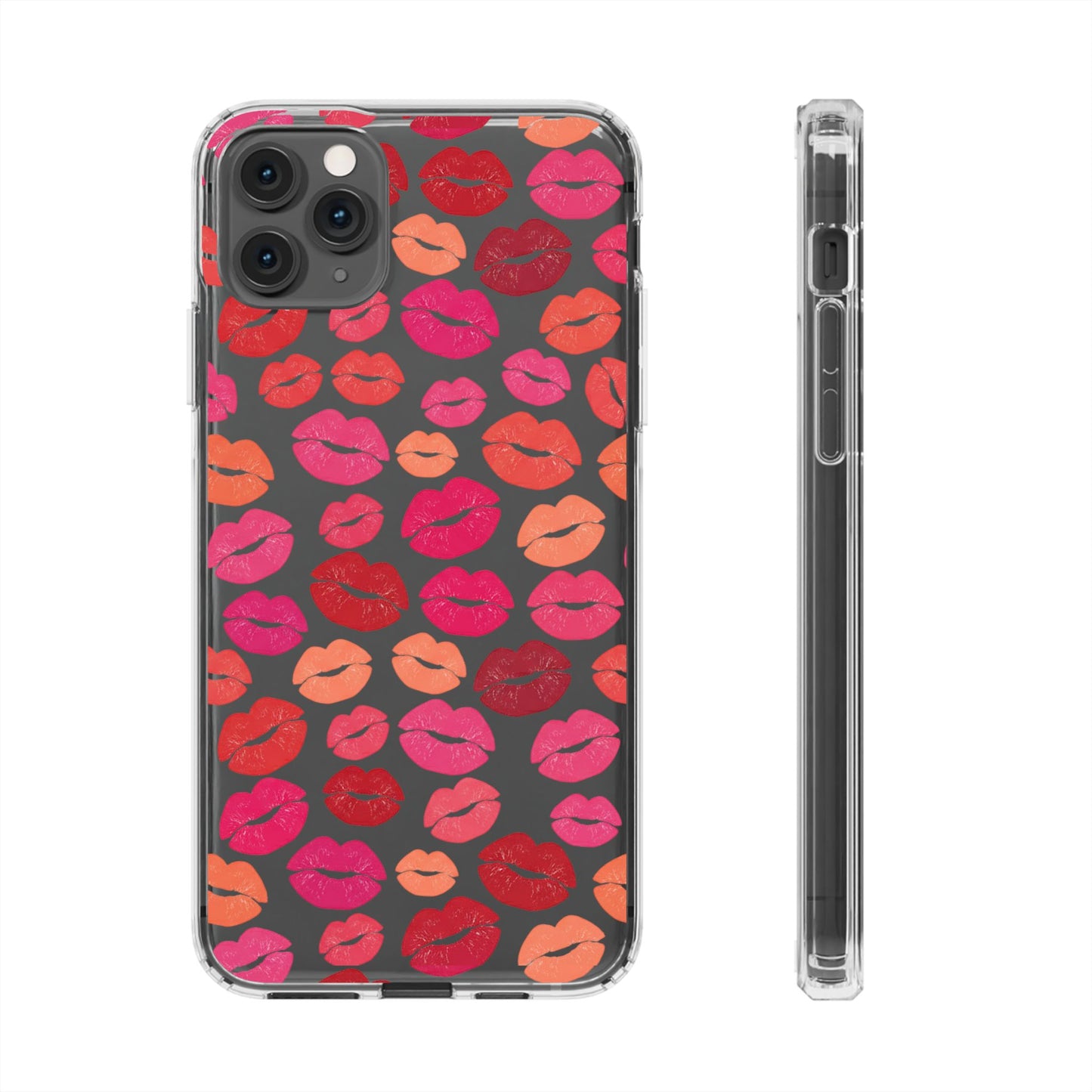 Kiss Print Clear Phone Case | Red Lip Pattern Impact-Resistant Case