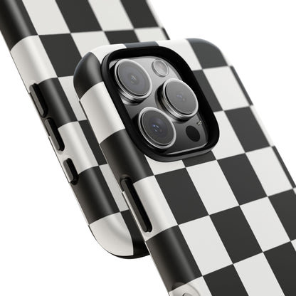Black & White Checkerboard Phone Case – Classic Aesthetic Tough Protective Case