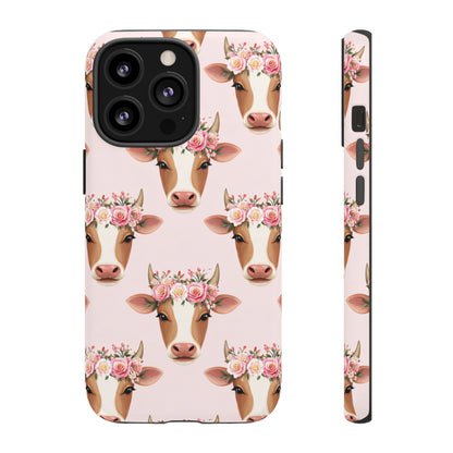 Floral Cow Phone Case – Cute Pink Cow Print Tough Protective Case for Iphone, Samsung Galaxy and Pixel