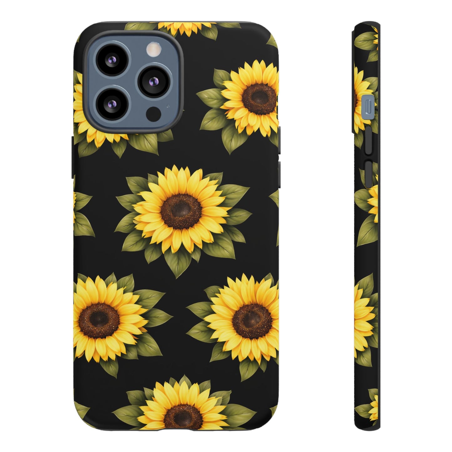 Sunflower Floral Tough Phone Case – Black Background Protective Cover for Iphone, Samsung Galaxy and Pixel