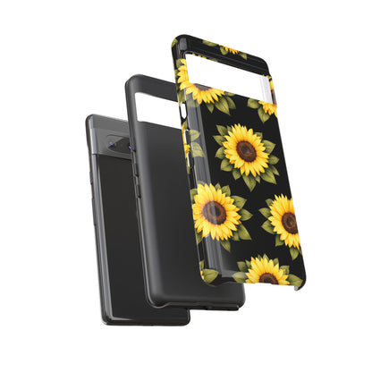 Sunflower Floral Tough Phone Case – Black Background Protective Cover for Iphone, Samsung Galaxy and Pixel
