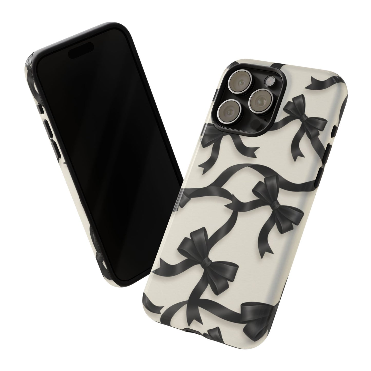 Black Ribbon Bow Phone Case, Minimal Bow Pattern Tough Protective Case