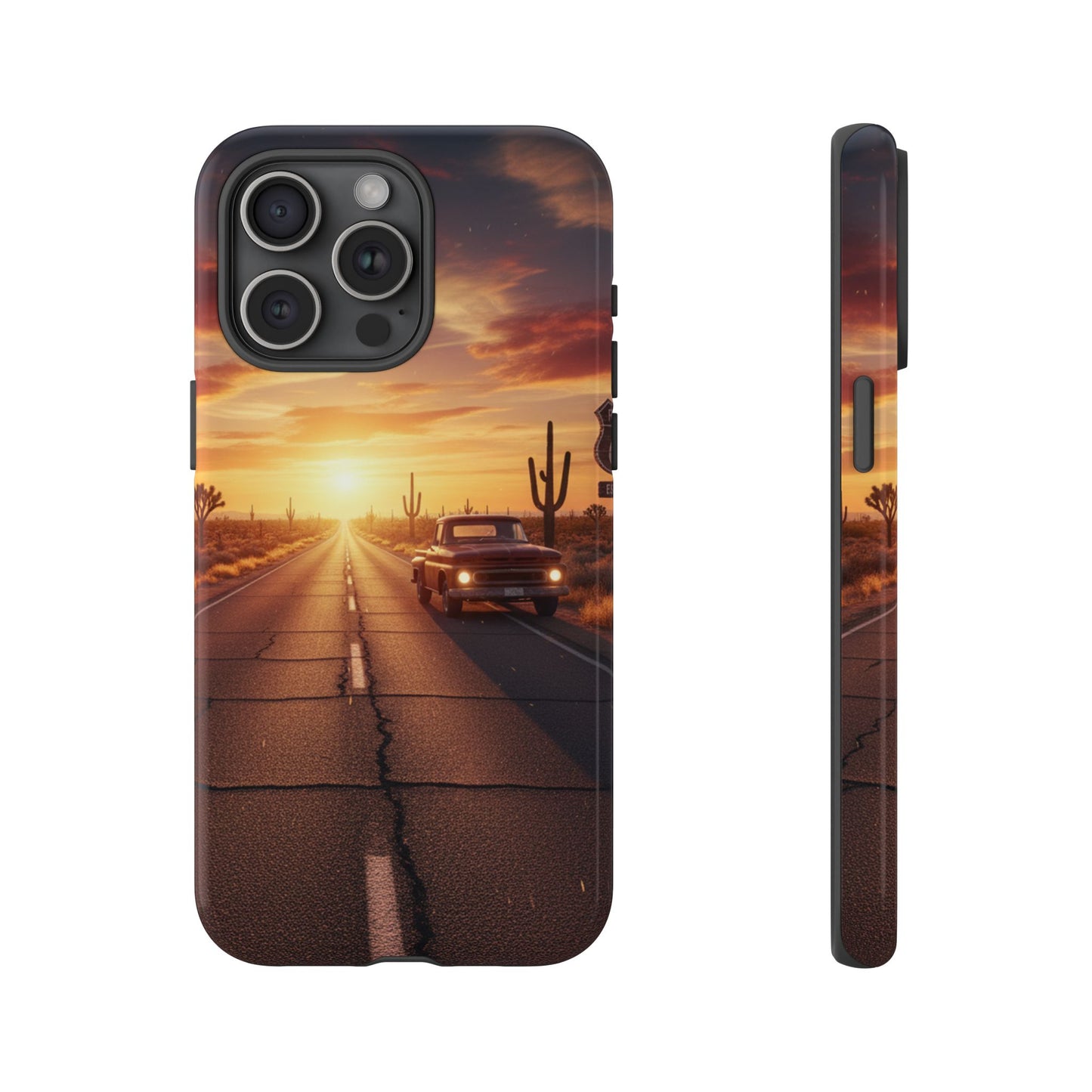 Route 66 Sunset Desert Highway Phone Case – Road Trip Travel Aesthetic Tough Case
