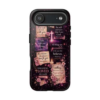 Christian Bible Verse Phone Case Pink Floral Faith Tough Protective Cover Gift