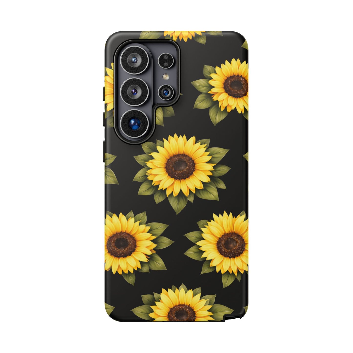 Sunflower Floral Tough Phone Case – Black Background Protective Cover for Iphone, Samsung Galaxy and Pixel