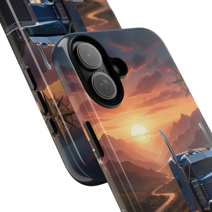 Semi Truck Sunset Phone Case | Trucker Gift | Diesel Truck Highway Road iPhone & Samsung Tough Protective Case