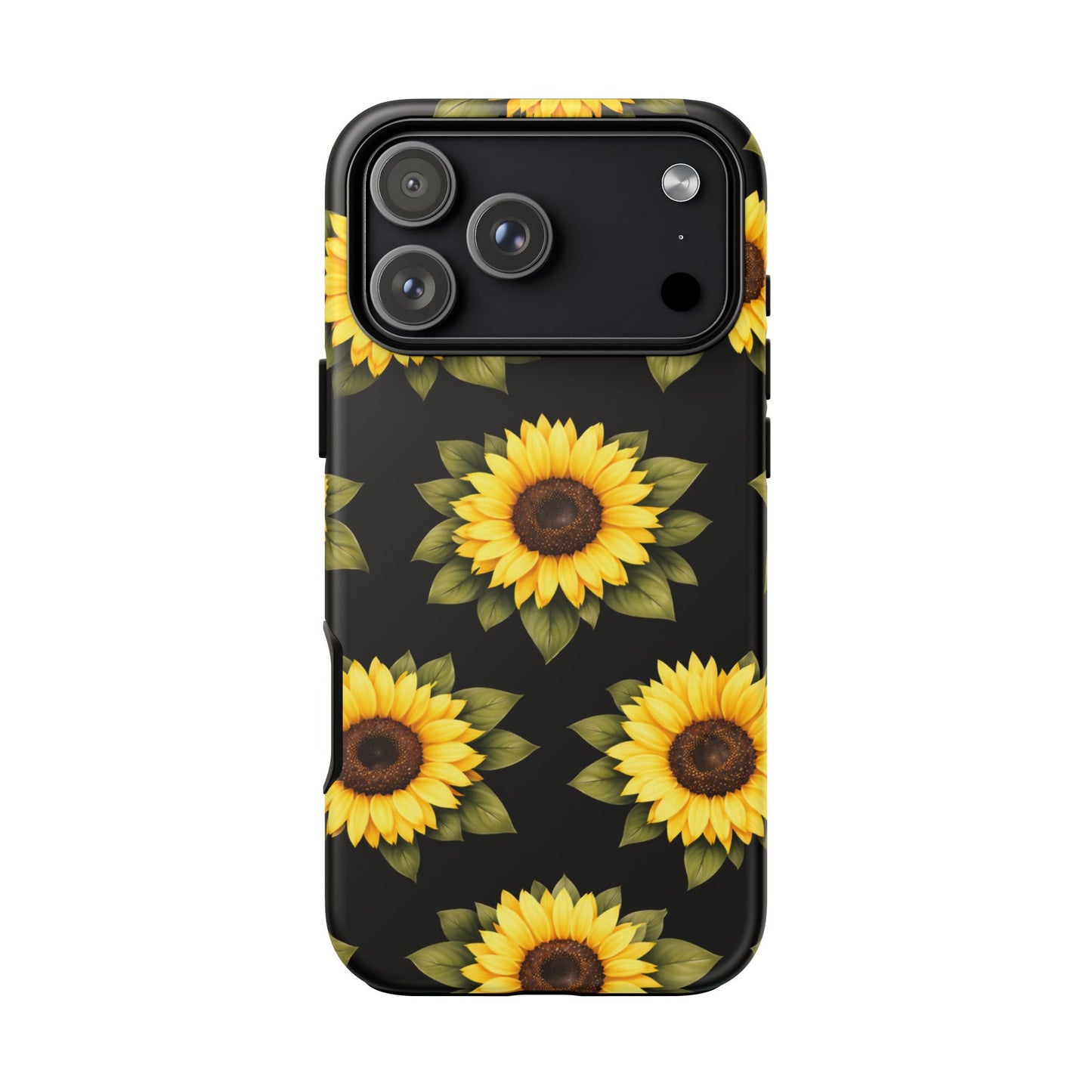 Sunflower Floral Tough Phone Case – Black Background Protective Cover for Iphone, Samsung Galaxy and Pixel