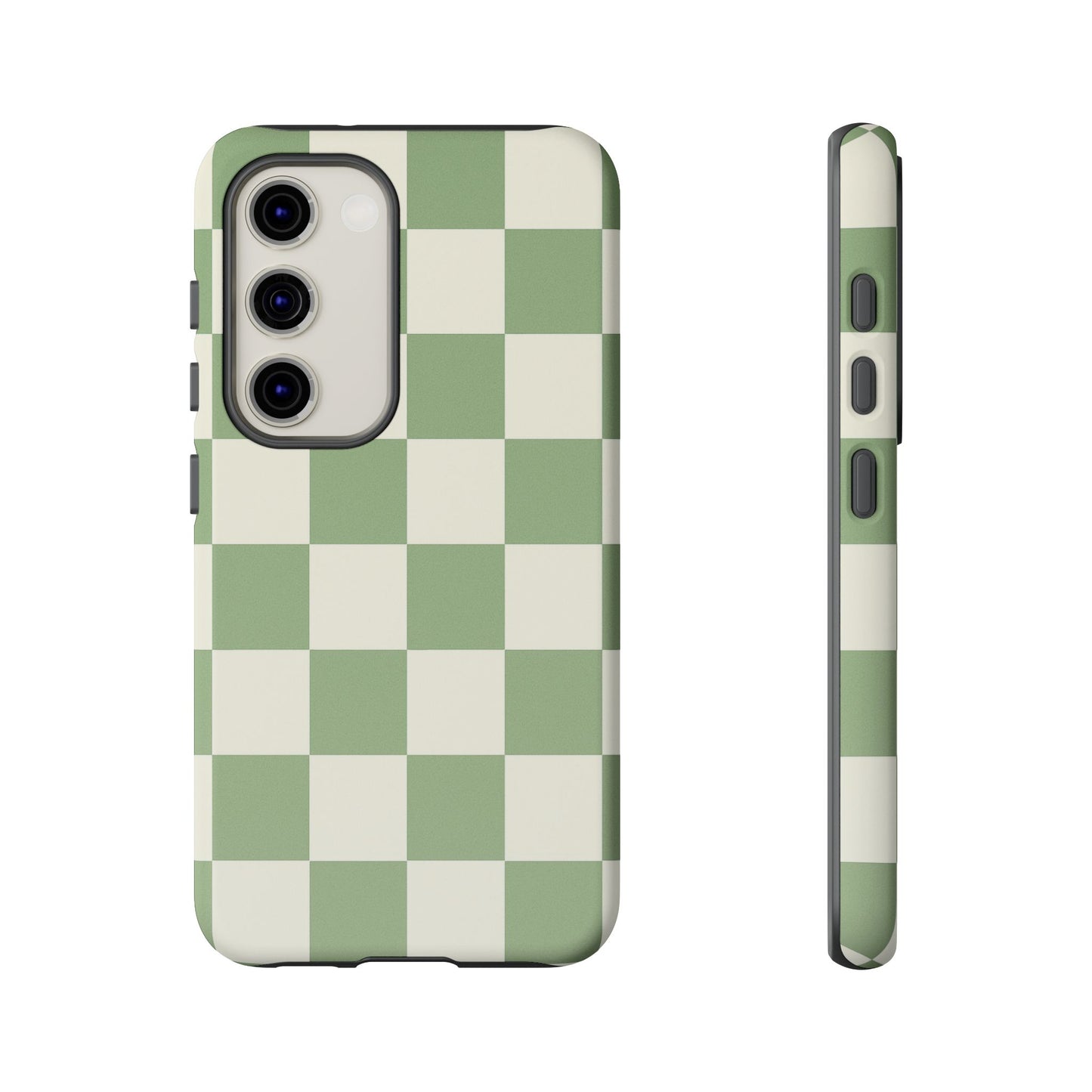 Sage Green Checkerboard Phone Case | Minimal Aesthetic Checkered iPhone & Samsung Tough Case
