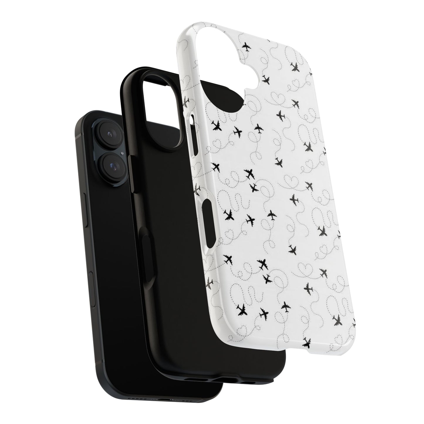 Minimal Paper Airplane Pattern Phone Case – Black White Aesthetic Tough Cover
