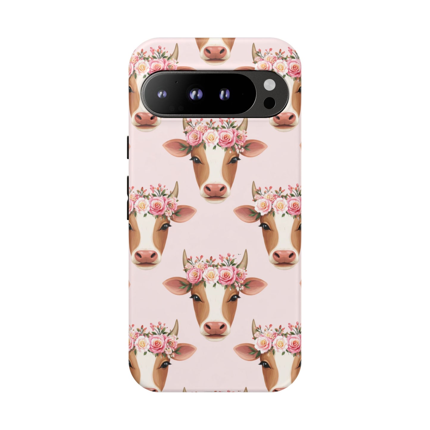 Floral Cow Phone Case – Cute Pink Cow Print Tough Protective Case for Iphone, Samsung Galaxy and Pixel