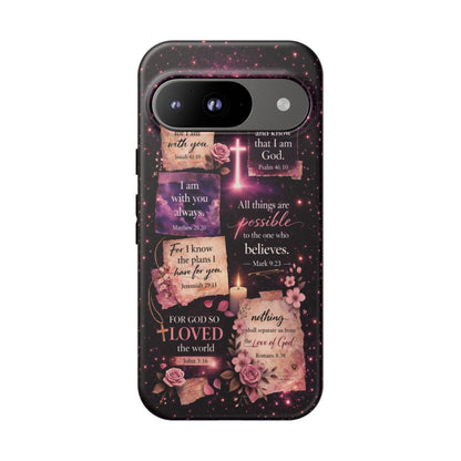 Christian Bible Verse Phone Case Pink Floral Faith Tough Protective Cover Gift