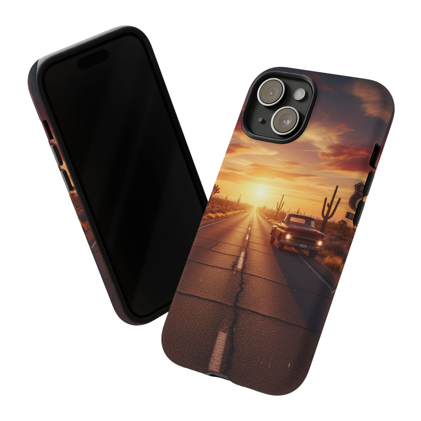 Route 66 Sunset Desert Highway Phone Case – Road Trip Travel Aesthetic Tough Case