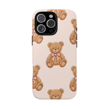 Teddy Bear Phone Case | Cute Coquette Aesthetic Pink Bear Pattern Case | Kawaii Soft Girl iPhone & Samsung Tough Protective Case