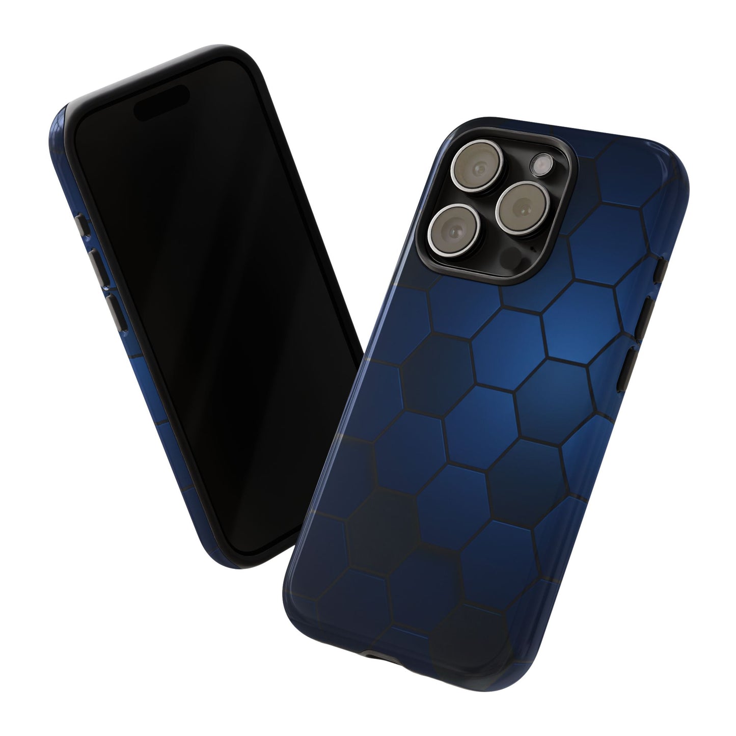 Blue Hexagon Gradient Phone Case | Honeycomb Geometric Tech Aesthetic | Minimalist Tough Case for iPhone & Samsung
