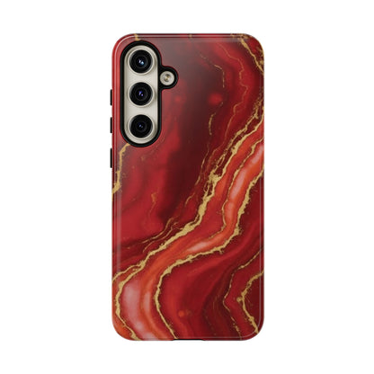 Red Agate Marble Phone Case with Gold Veins – Luxury Tough iPhone & Samsung Case