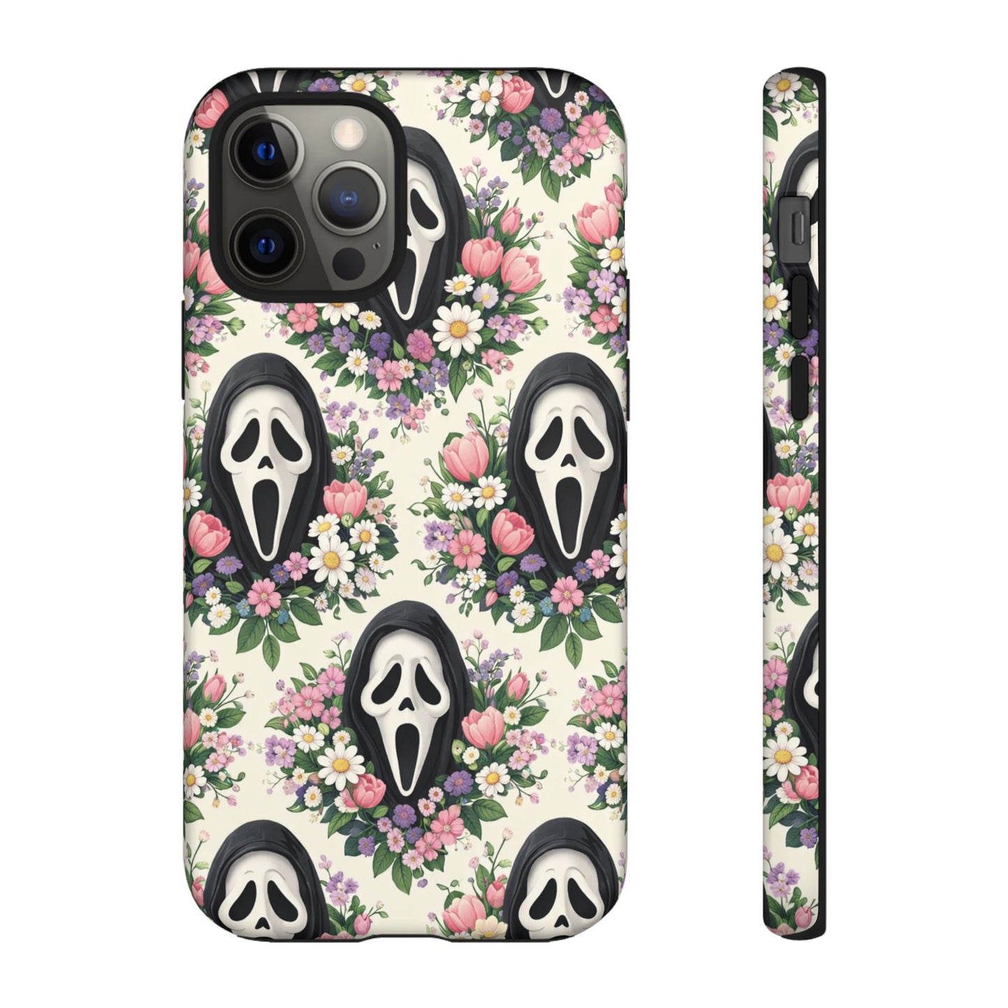 Floral Ghost Face Aesthetic Phone Case – Cute Spooky Tough Cover