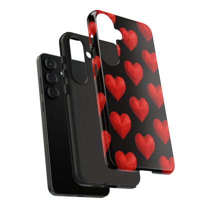 Red Heart Phone Case – Geometric Heart Pattern Tough Case (Black)