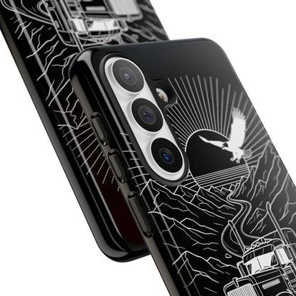 Trucker Highway Phone Case | Eagle & Mountain Line Art | Black Western Tough Case