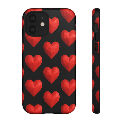 Red Heart Phone Case – Geometric Heart Pattern Tough Case (Black)