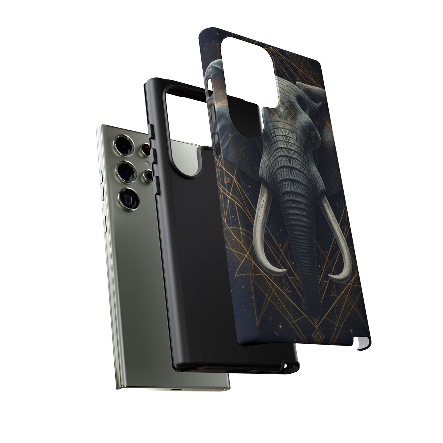 Elephant Mandala Phone Case – Black and Gold Spiritual Elephant Tough Protective Case