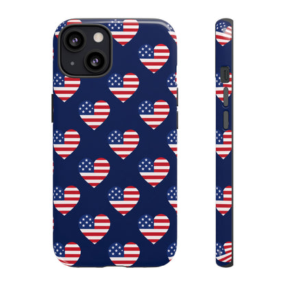 Patriotic American Flag Heart Phone Case – Tough Shockproof, USA Stars & Stripes for Iphone, Samsung Galaxy and Pixel