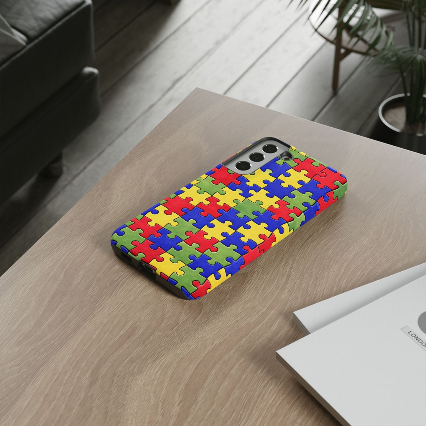 Colorful Puzzle Phone Case, Autism Awareness Jigsaw Design, Tough Protective Case, iPhone & Samsung Case, Vibrant Puzzle Pattern