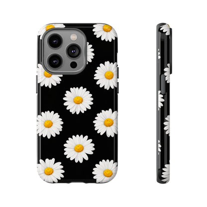 Black Daisy Floral Tough Phone Case – Cute Protective Cover for Iphone, Samsung Galaxy and Pixel