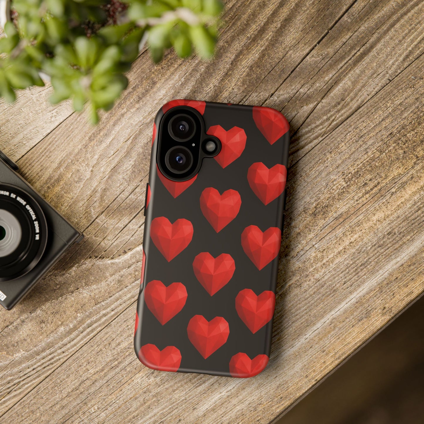 Red Heart Phone Case – Geometric Heart Pattern Tough Case (Black)