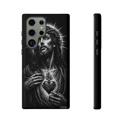 Jesus Sacred Heart Phone Case Black White Christian Faith Aesthetic