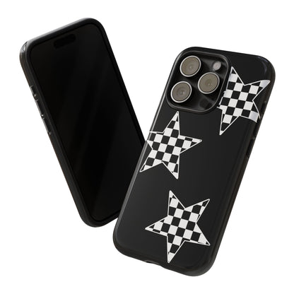 Checkered Star Tough Phone Case – Black Retro Graphic Protective Cover for Iphone, Samsung Galaxy and Pixel