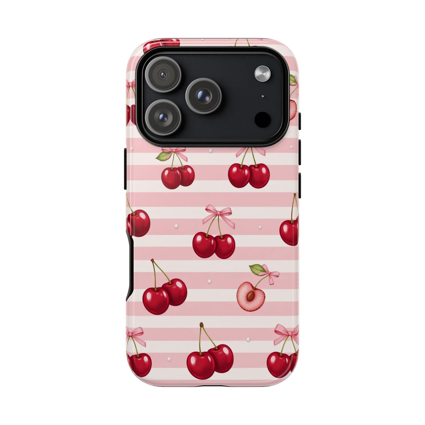 Coquette Cherry Bow Phone Case | Cute Pink Aesthetic Cherry Pattern Tough Case for iPhone & Samsung