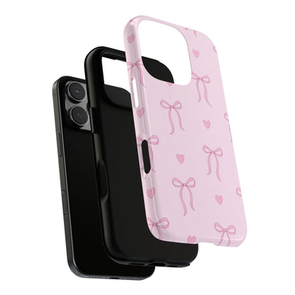 Pink Bow Heart Aesthetic Phone Case – Coquette Cute Tough Cover