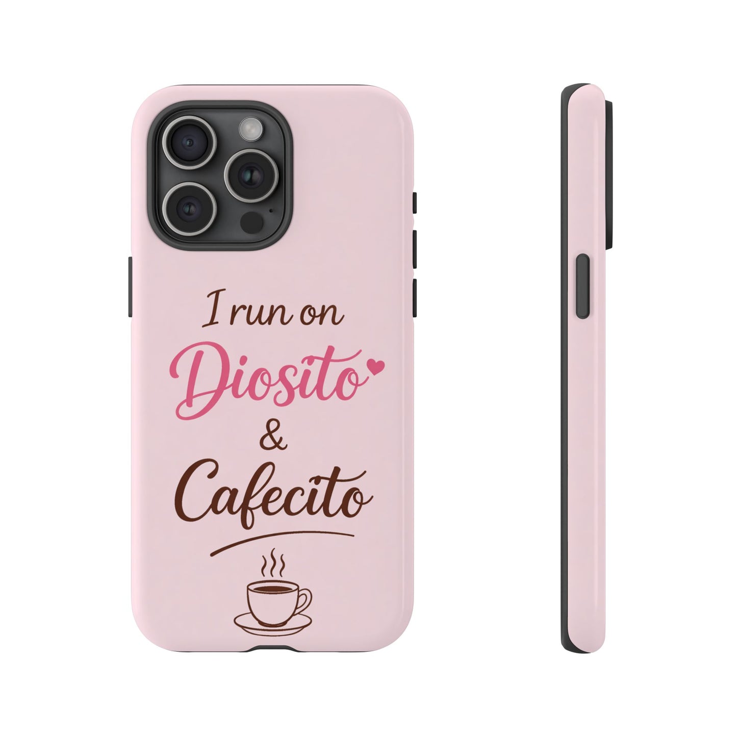 I Run on Diosito y Cafecito Phone Case, Pink Aesthetic Latina Faith Coffee Case, Girly Protective iPhone Samsung Cover