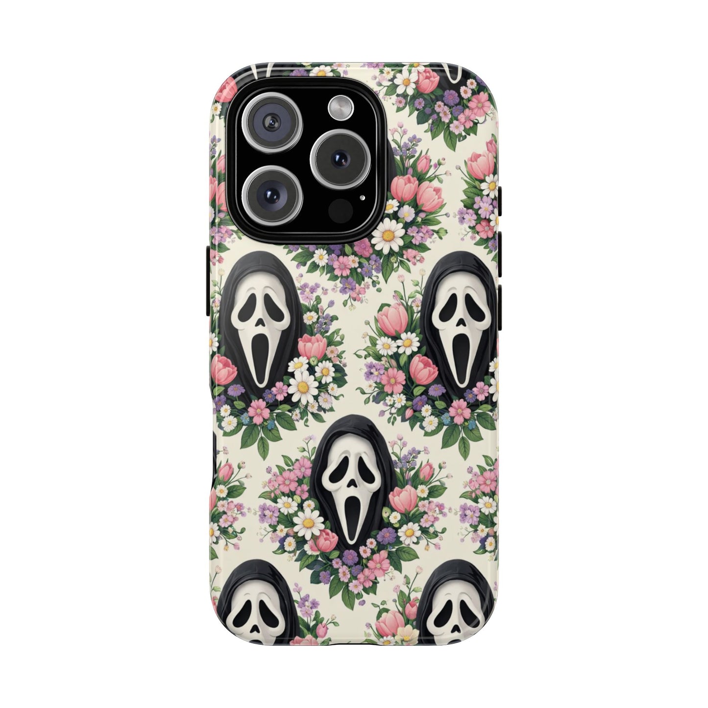 Floral Ghost Face Aesthetic Phone Case – Cute Spooky Tough Cover