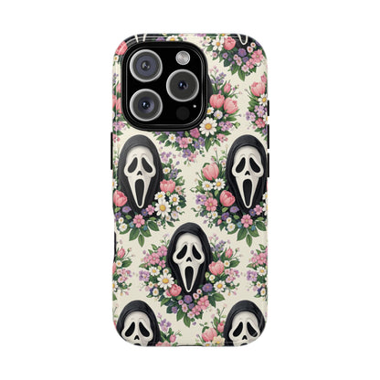Floral Ghost Face Aesthetic Phone Case – Cute Spooky Tough Cover