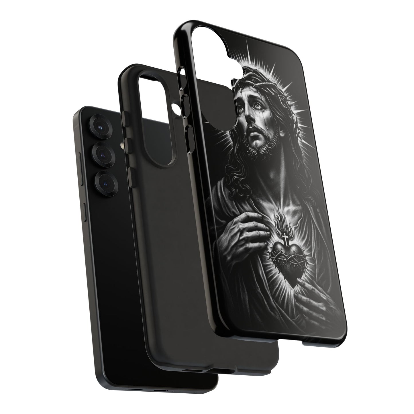 Jesus Sacred Heart Phone Case Black White Christian Faith Aesthetic