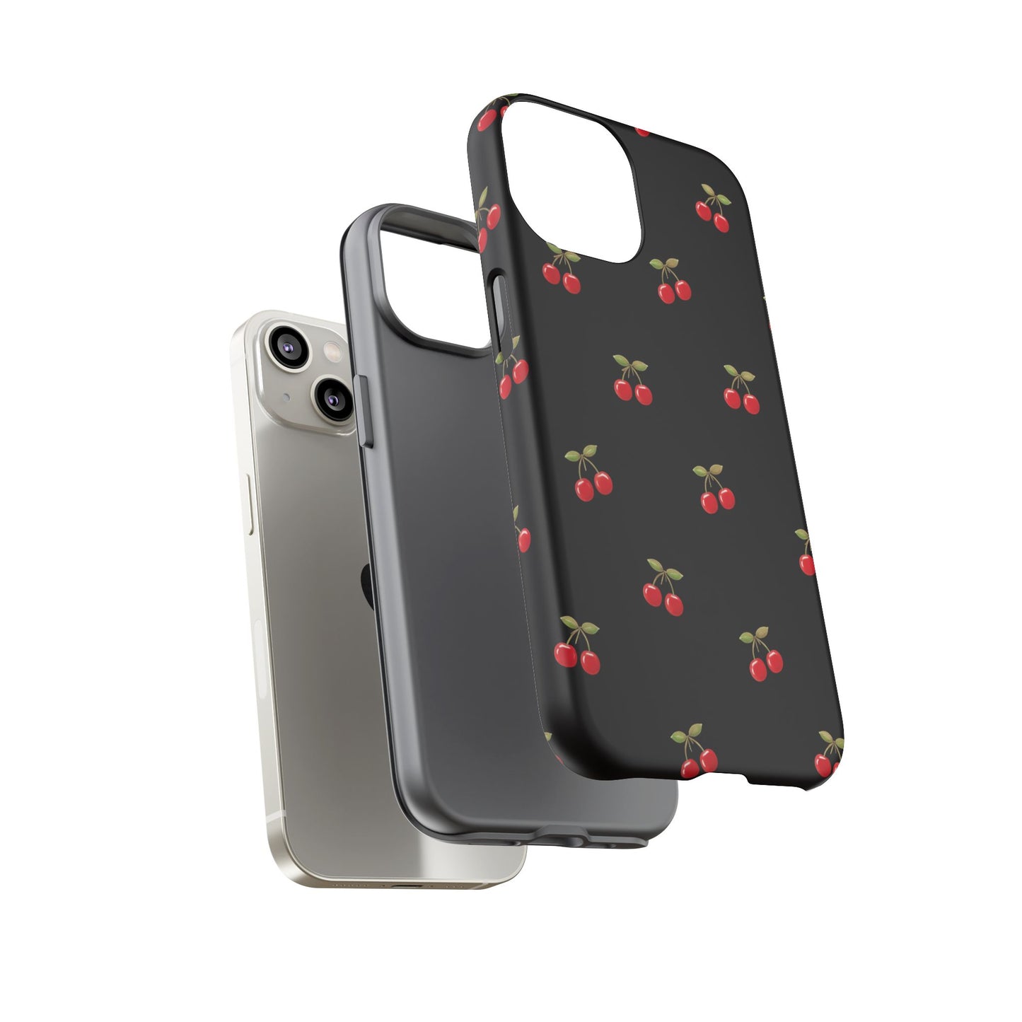 Cherry Pattern Phone Case — Slim Black Protective iPhone Case with Red Cherries for Iphone, Samsung Galaxy and Pixel