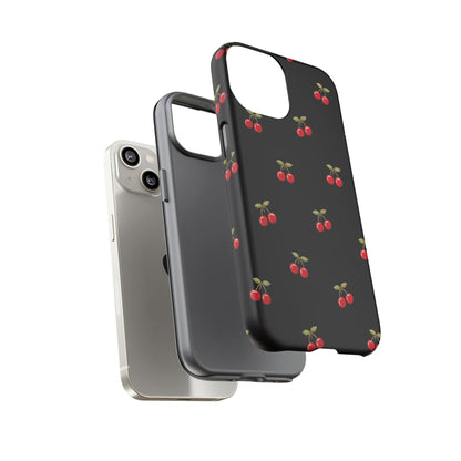 Cherry Pattern Phone Case — Slim Black Protective iPhone Case with Red Cherries for Iphone, Samsung Galaxy and Pixel