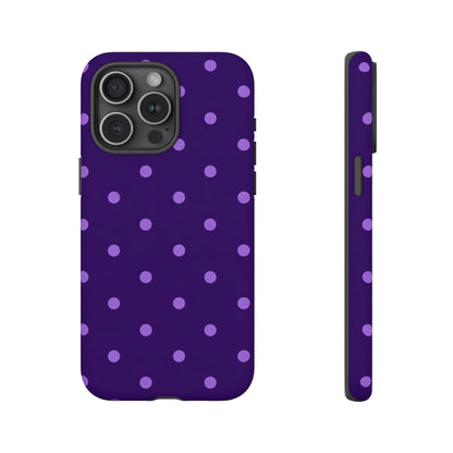 Purple Polka Dot Tough Phone Case – Cute Stylish Durable Protective Cover for Iphone, Samsung Galaxy and Pixel