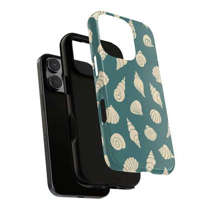 Seashell Pattern Phone Case | Teal Coastal Shells Tough Case for Iphone, Samsung Galaxy and Pixel