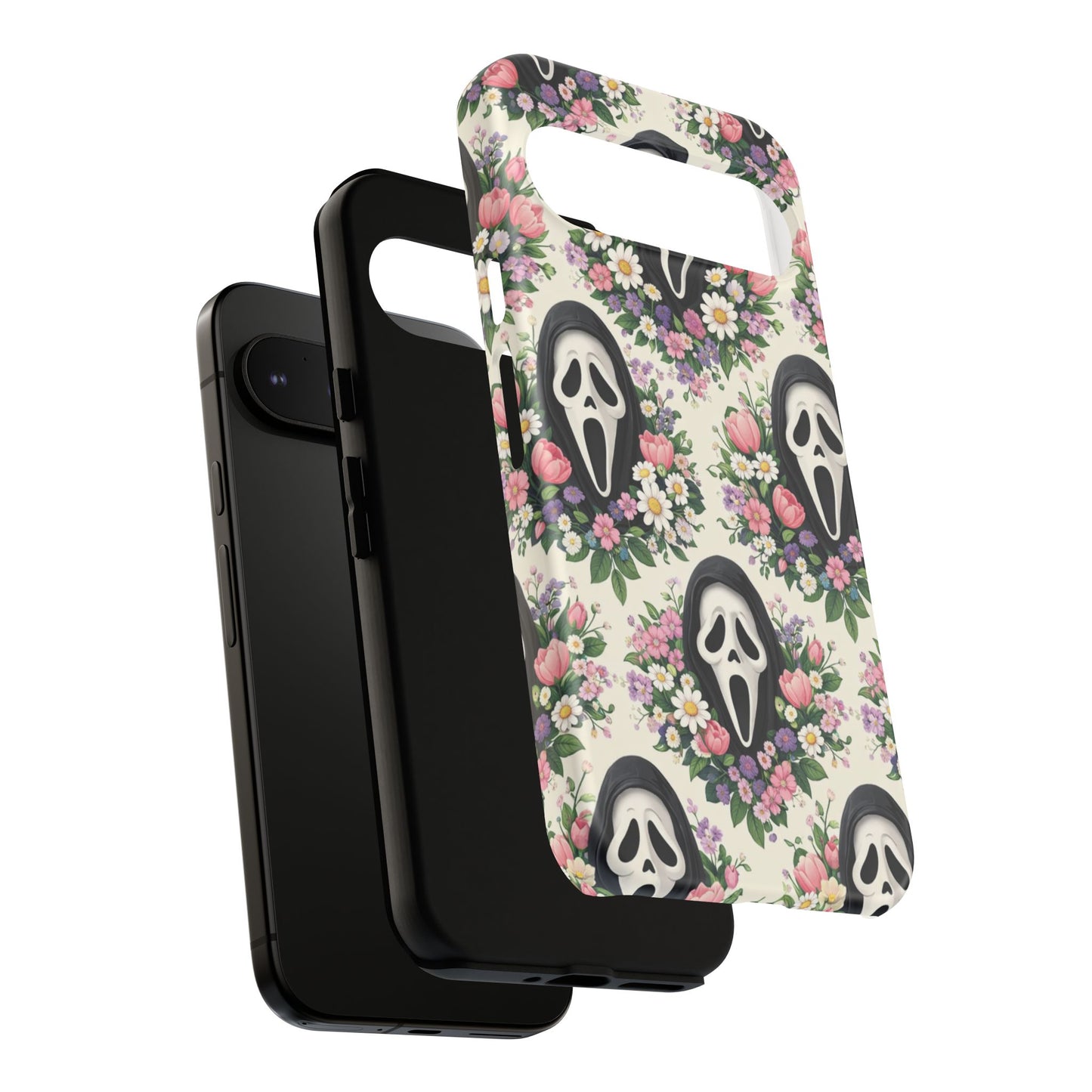 Floral Ghost Face Aesthetic Phone Case – Cute Spooky Tough Cover
