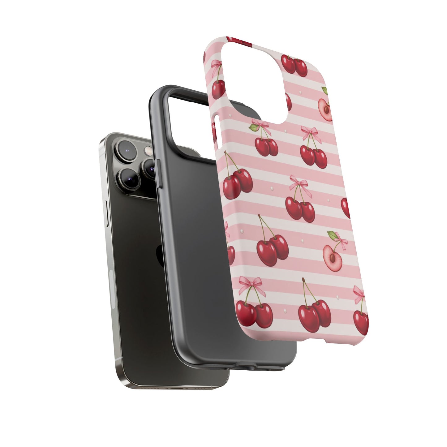 Coquette Cherry Bow Phone Case | Cute Pink Aesthetic Cherry Pattern Tough Case for iPhone & Samsung