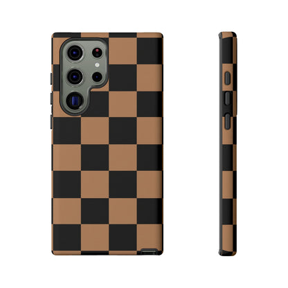 Brown Checkered Phone Case | Aesthetic Checkerboard iPhone & Samsung Tough Case